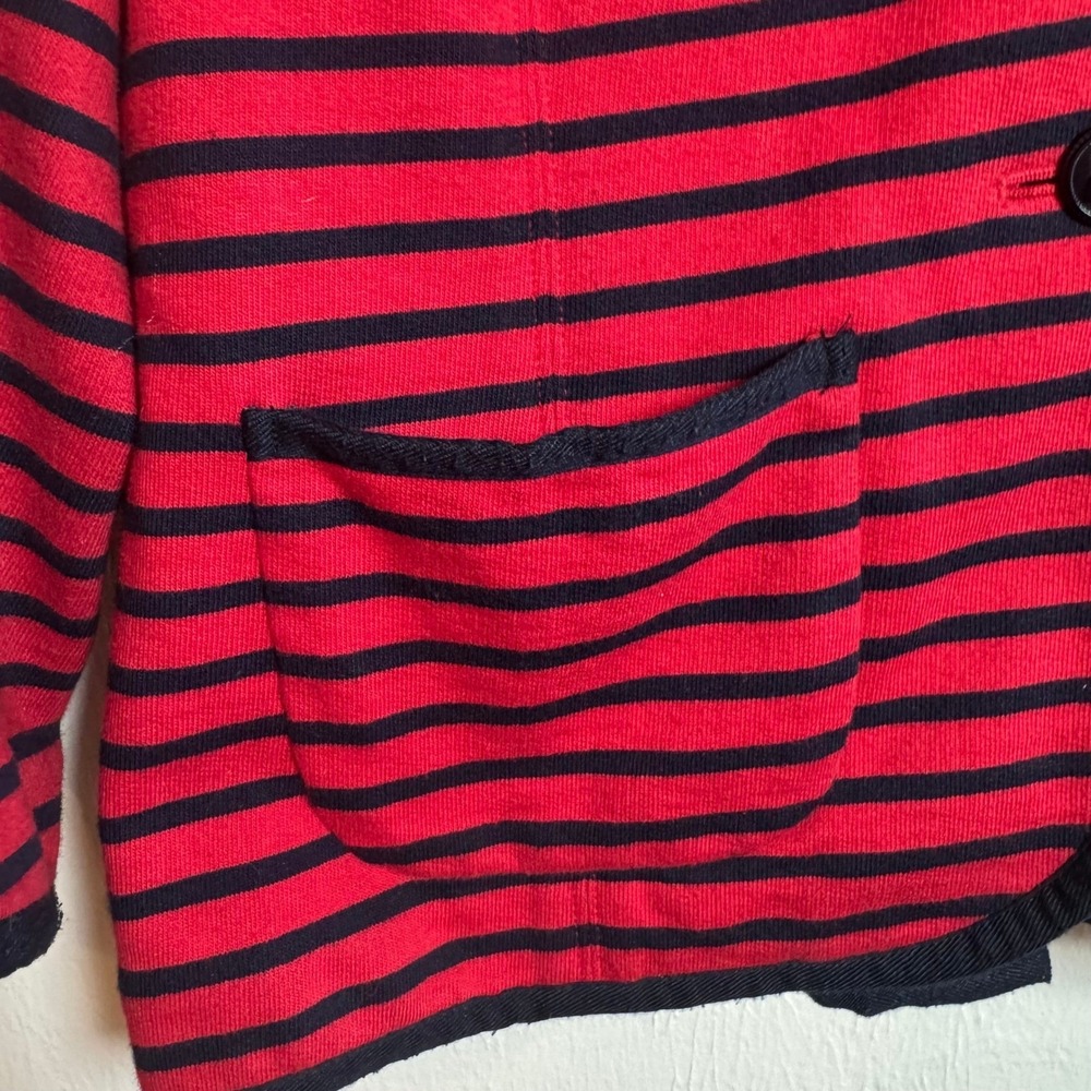 Talbots Petites WomenSP Red Navy Blue Striped Nautical Blazer Anchor Button - Picture 3 of 7